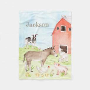 Niedliche Aquarellfarm Animal Baby Blankon Fleecedecke