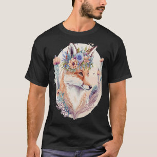 Niedliche Aquarellfox Blume Crown Boho Ästhetik T-Shirt