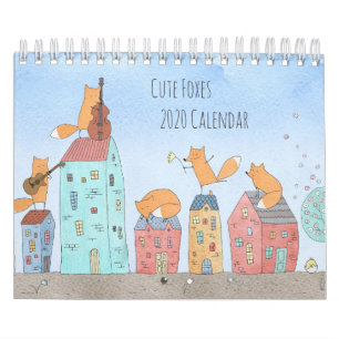 Niedliche Aquarellfüchse - Illustration Monatlich Kalender