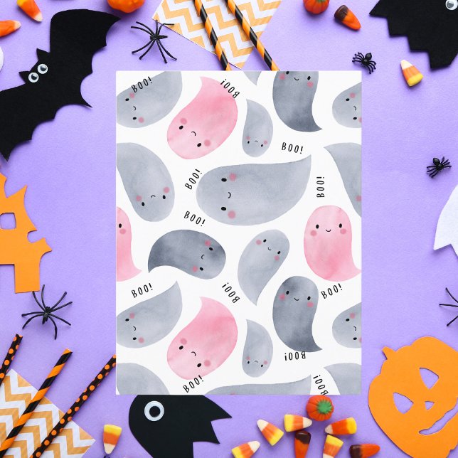 Niedliche Aquarellgeister mit Boo! TextHalloween Postkarte (Von Creator hochgeladen)