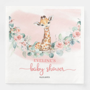 Niedliche Aquarellgiraffe Eukalyptus und Rose mit Serviette