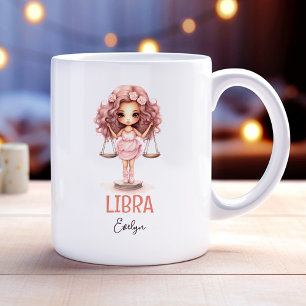 Niedliche Aquarellillustration Libra Zodiac Name Kaffeetasse