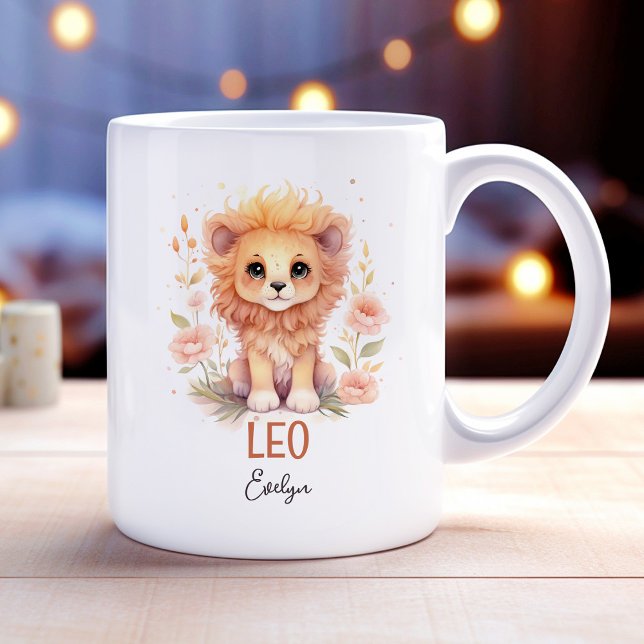 Niedliche Aquarellillustrierung von Leo Zodiac Kaffeetasse (Cute Watercolor Illustration of Leo Zodiac Name Coffee Mug)