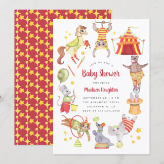 Niedliche Aquarellkarneval Zirkus Tierbabydusche Einladung