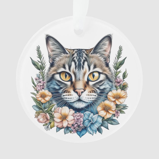 Niedliche Aquarellkatze mit Blume Weihnachten Ornament (Vorderseite)