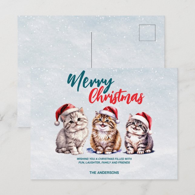 Niedliche Aquarellkatze Weihnachten Weihnachten (Vorne/Hinten)