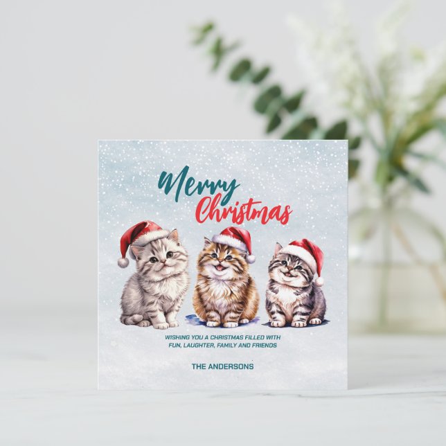 Niedliche Aquarellkatze Weihnachten Weihnachten Dankeskarte (Stehend Vorderseite)