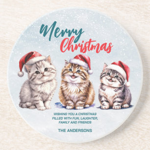 Niedliche Aquarellkatze Weihnachten Weihnachten Getränkeuntersetzer