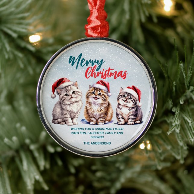 Niedliche Aquarellkatze Weihnachten Weihnachten Ornament Aus Metall (Baum)