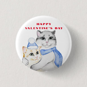 Niedliche Aquarellkatzen am Valentinstag Button
