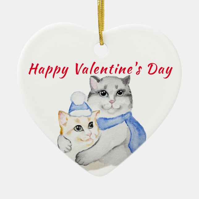 Niedliche Aquarellkatzen am Valentinstag Keramik Ornament (Vorne)