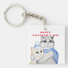 Niedliche Aquarellkatzen am Valentinstag Schlüsselanhänger