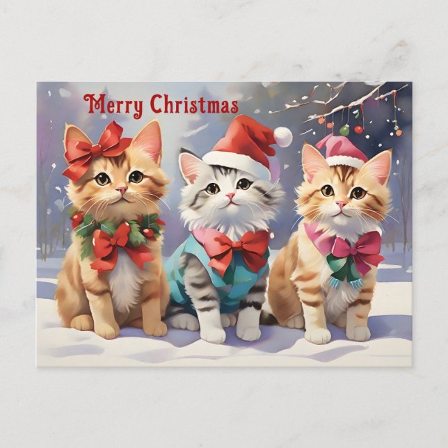 Niedliche Aquarellkatzen feiern Weihnachten Postkarte (Vorderseite)