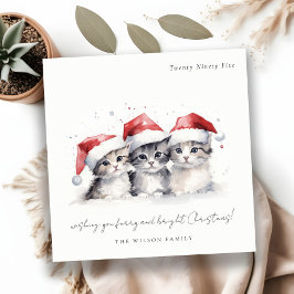 Niedliche Aquarellkatzen Furchen und Helle Weihnac Feiertagskarte