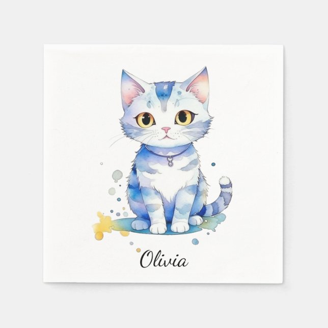 Niedliche Aquarellkatzengestaltung Serviette (Vorderseite)