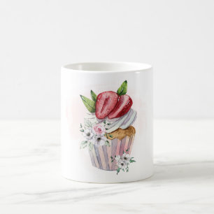 Niedliche Aquarellkuchen, Erdbeere, Blume  Kaffeetasse