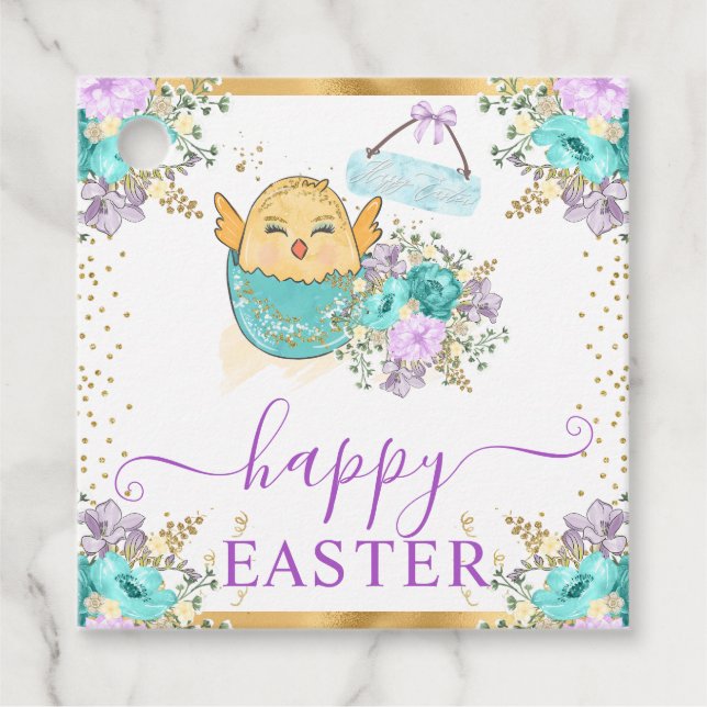 Niedliche Aquarellküken und Eier Ostern Geschenkanhänger (Vorderseite)