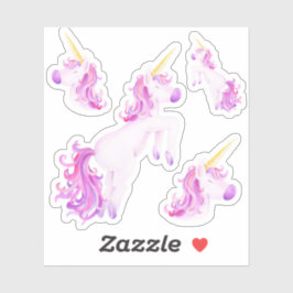 Niedliche Aquarellkunst Einhornrosa lila Kunst Aufkleber