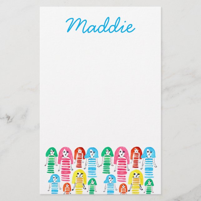 Niedliche Aquarellmädchen Funkelspass Briefpapier (Vorderseite)