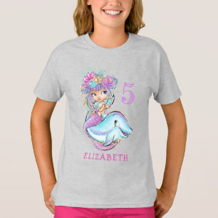 Niedliche Aquarellmaid mit Dolphin Geburtstag T-Shirt