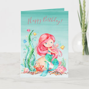 Niedliche Aquarellmaid unter dem Meer Geburtstagsw Karte