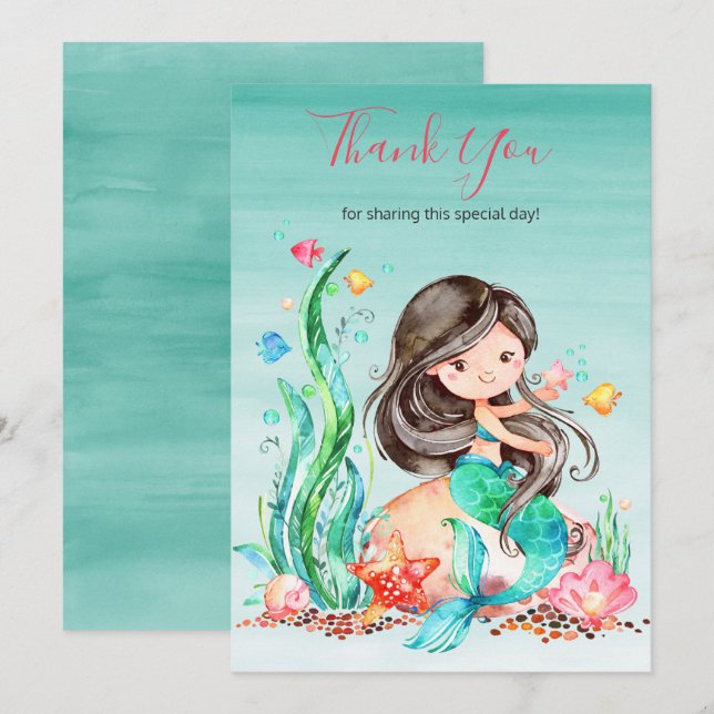 Niedliche Aquarellmaid unter der Meerwasserdusche  Dankeskarte (Vorne/Hinten)