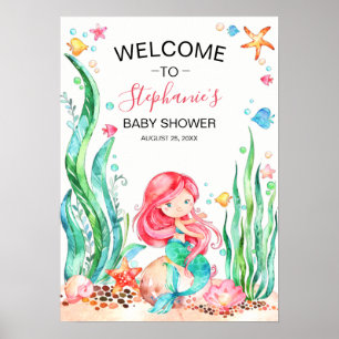Niedliche Aquarellmaid unter der Meerwasserdusche Poster