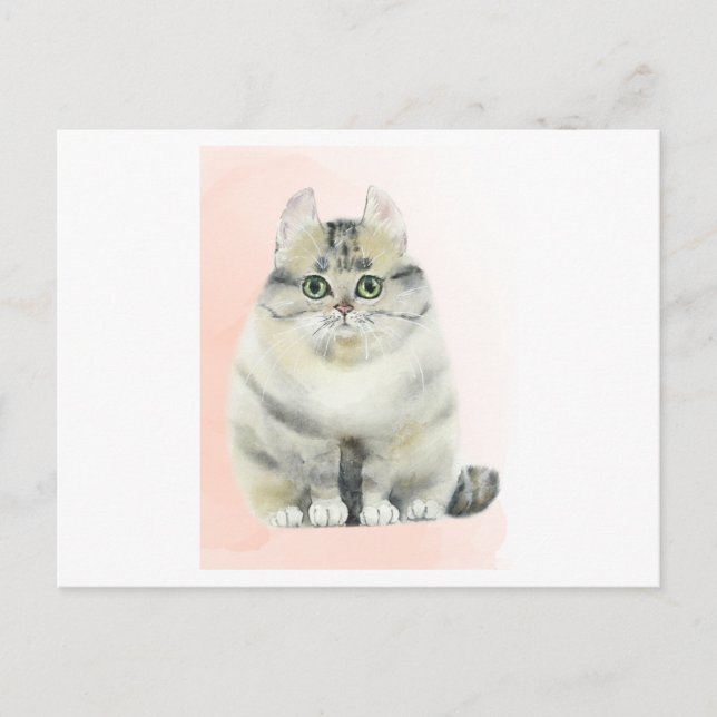 Niedliche Aquarellmalerei einer flauschigen Katze Postkarte (Vorderseite)