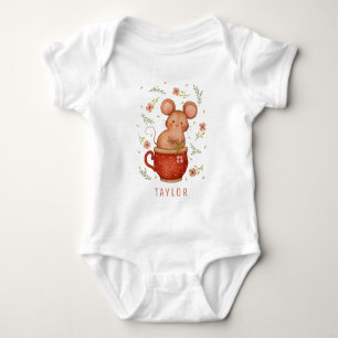 Niedliche Aquarellmaus in Tasse Personalisiert Baby Strampler