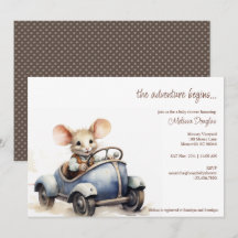 Niedliche Aquarellmäuse in Blue Car Babydusche