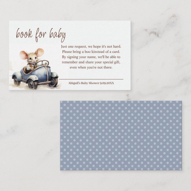 Niedliche Aquarellmäuse in Blue Car Book for Baby Begleitkarte (Vorne/Hinten)