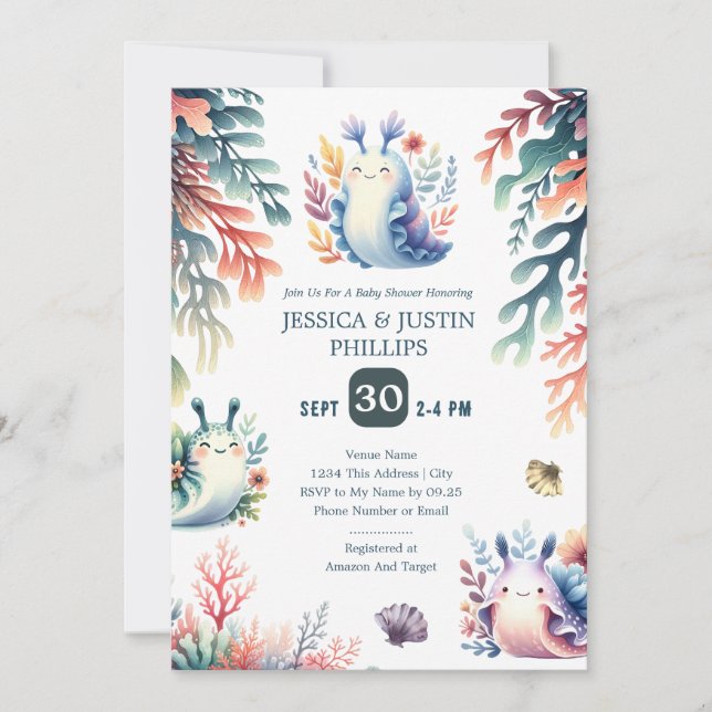 Niedliche Aquarellmeerkoffer Kinderdusche Einladung (Vorderseite)