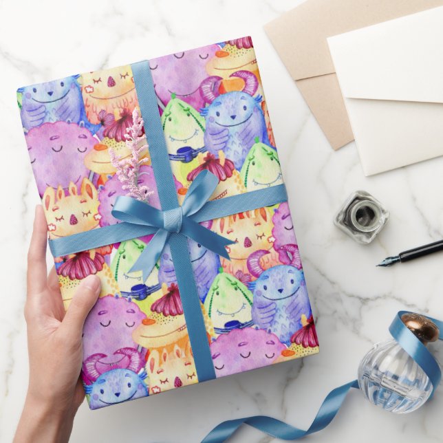 Niedliche Aquarellmonster Geschenkpapier (Schenken)