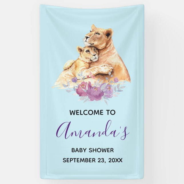 Niedliche Aquarellmütter mit Löwe- und Cub-Babydus Banner (Vertikal)