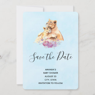 Niedliche Aquarellmütter mit Löwe- und Cub-Babydus Save The Date