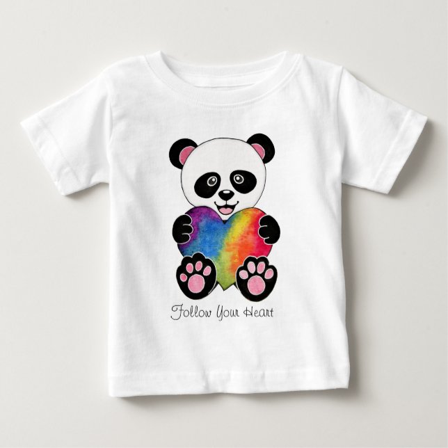Niedliche Aquarellpanda mit Regenbogenherz Baby T-shirt (Vorderseite)