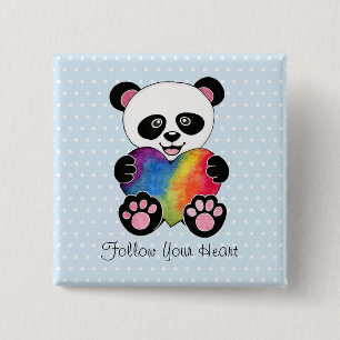 Niedliche Aquarellpanda mit Regenbogenherz Button