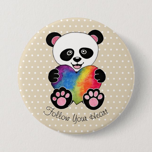 Niedliche Aquarellpanda mit Regenbogenherz Button (Vorderseite)