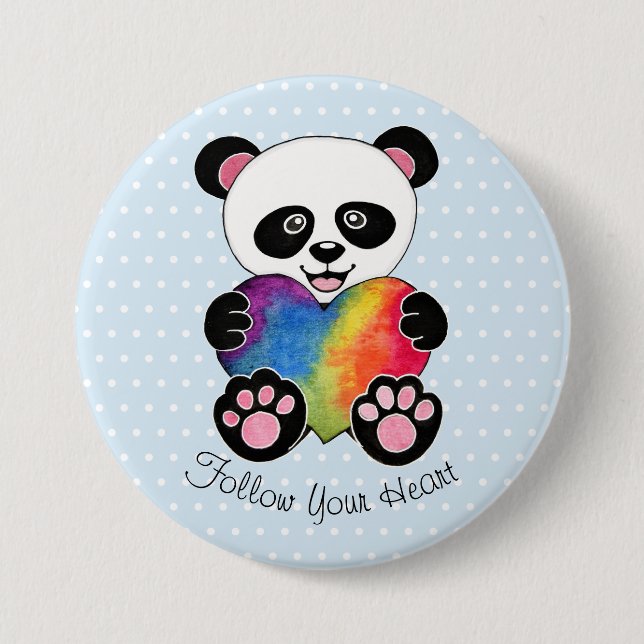 Niedliche Aquarellpanda mit Regenbogenherz Button (Vorderseite)
