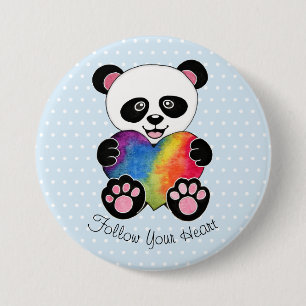 Niedliche Aquarellpanda mit Regenbogenherz Button