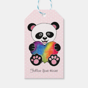Niedliche Aquarellpanda mit Regenbogenherz Geschenkanhänger