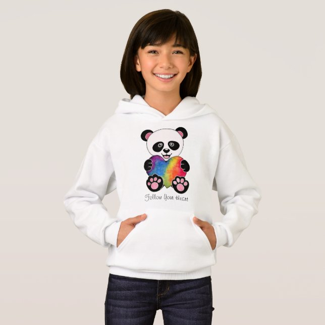 Niedliche Aquarellpanda mit Regenbogenherz Hoodie (Vorne ganz)
