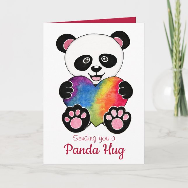 Niedliche Aquarellpanda mit Regenbogenherz Karte (Vorderseite)