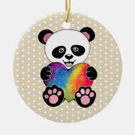 Niedliche Aquarellpanda mit Regenbogenherz Keramik Ornament