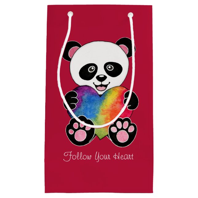 Niedliche Aquarellpanda mit Regenbogenherz Kleine Geschenktüte (Vorderseite)