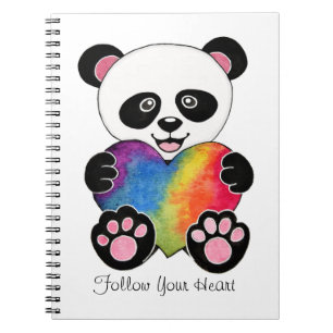 Niedliche Aquarellpanda mit Regenbogenherz Notizblock
