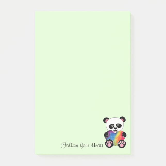 Niedliche Aquarellpanda mit Regenbogenherz Post-it Klebezettel (Vorderseite)