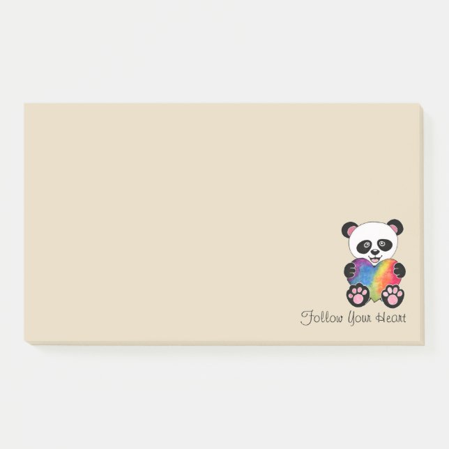 Niedliche Aquarellpanda mit Regenbogenherz Post-it Klebezettel (Vorderseite)