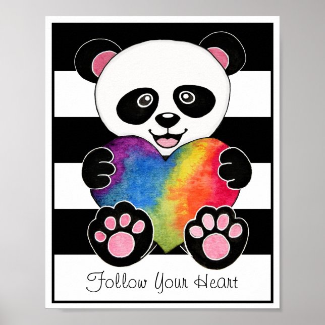 Niedliche Aquarellpanda mit Regenbogenherz Poster (Vorne)