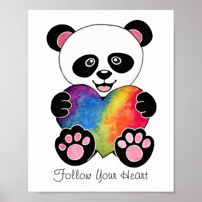 Niedliche Aquarellpanda mit Regenbogenherz Poster (Vorne)